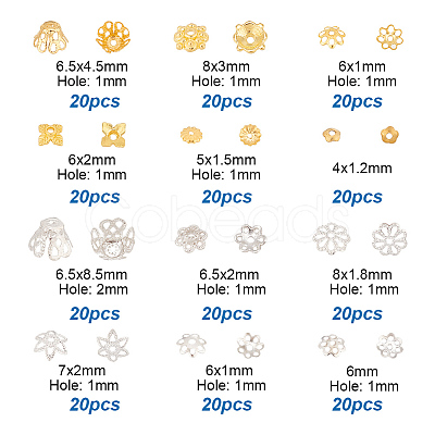 ARRICRAFT 240Pcs 12 Style Alloy & Iron & Brass Bead Caps DIY-AR0003-75-1