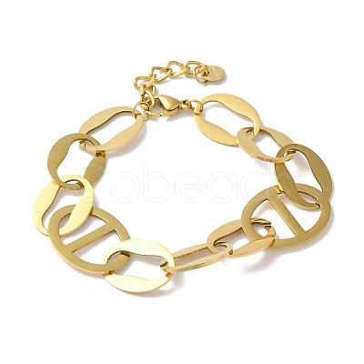 304 Stainless Steel Star Hollow Oval Link Chain Bracelets for Women BJEW-I315-11G-1