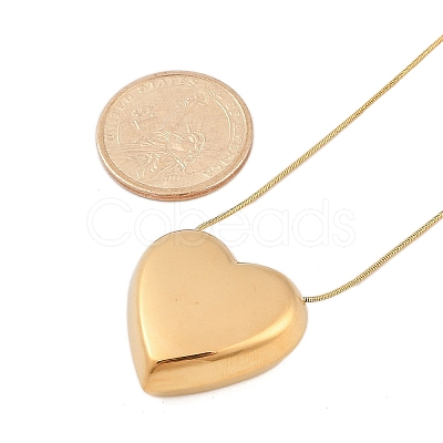 304 Stainless Steel Heart Pendant Round Snake Chain Necklaces for Women NJEW-B122-01G-01-1