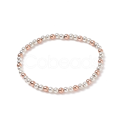 Two Tone Brass Round Beaded Stretch Bracelet for Women BJEW-JB08597-1