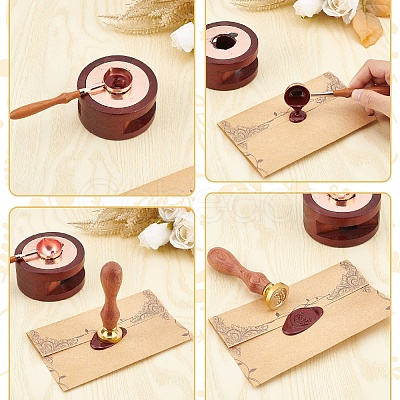 Brass Wax Seal Stamp with Rosewood Handle AJEW-WH0412-0355-1