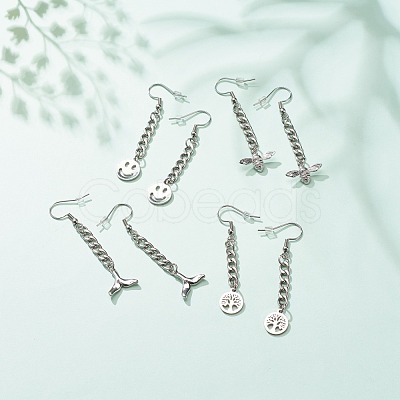 Tarnish Resistant Curb Chains with Charm Long Dangle Earrings EJEW-JE04963-1