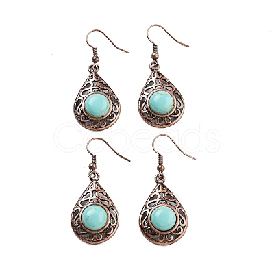 Synthetic Turquoise Teardrop Dangle Earrings EJEW-B055-02R-23-1