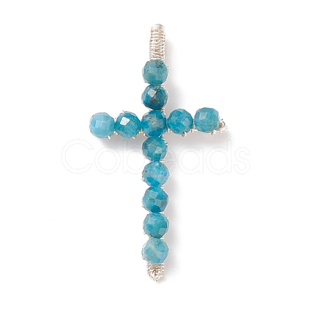 Natural Apatite Faceted Round Beads Pendants PALLOY-TA00002-04-1