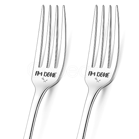 Word Pattern Stainless Steel Fork AJEW-WH0191-006-1