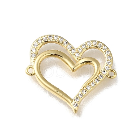 Rack Plating Brass Micro Pave Clear Cubic Zirconia Double Heart Links Connector Charms KK-K373-11B-G-1