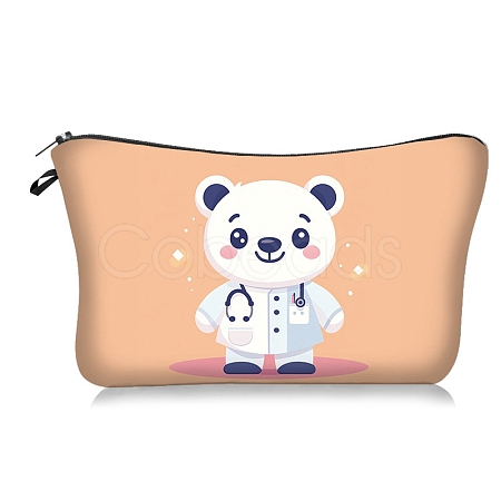 Cartoon Doctor Bear Print Polyester Cosmetic Zipper Pouches PW-WG9A6AB-03-1