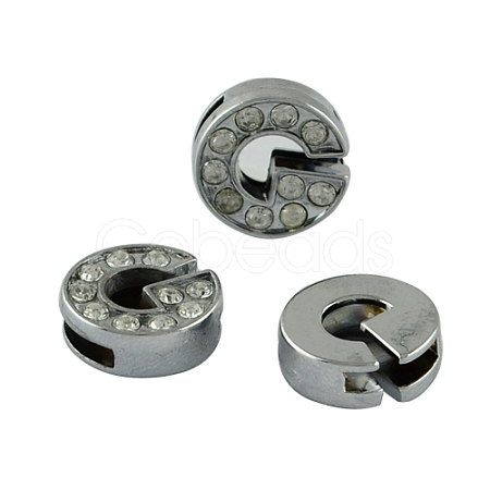 Alloy Initial Slide Charms with Grade A Rhinestones ALRI-R032-G-FF-1