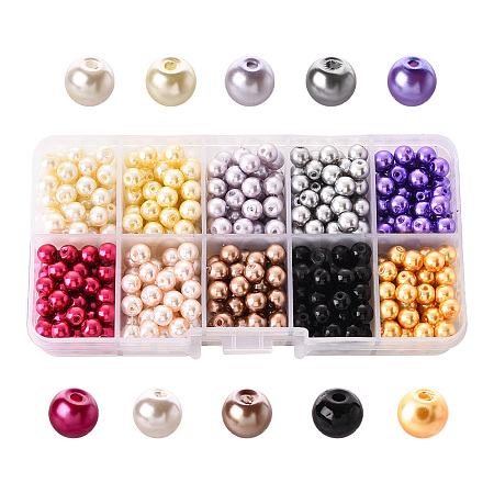 500Pcs 10 Colors Baking Painted Pearlized Glass Pearl Round Bead Strands HY-YW0001-02A-1