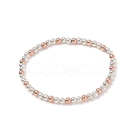 Two Tone Brass Round Beaded Stretch Bracelet for Women BJEW-JB08597-1