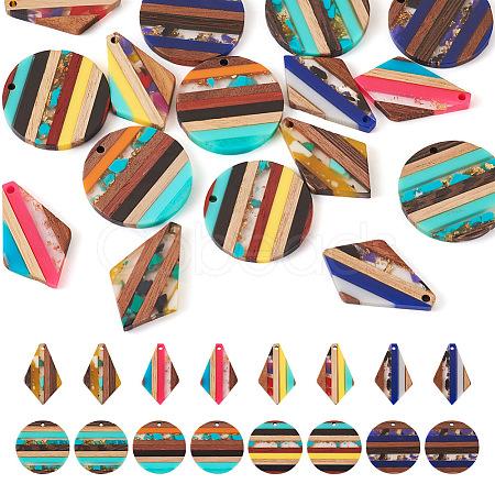 Pandahall 16Pcs 8 Style Transparent Resin & Walnut Wood Pendants RESI-TA0002-06-1