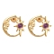 304 Stainless Steel Moon Stud Earrings, with Natural Amethyst Beads, 17x19.5mm