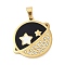 304 Stainless Steel Charms, with Rhinestone and Enamel, Real 18K Gold Plated, Black, Star, 27.5x24.5x2mm, Hole: 6.5x4mm