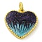 Brass Enamel Pendants, with Glitter and Jump Ring, Long-Lasting Plated, Real 18K Gold Plated, Heart Charm, Dark Turquoise, 15x15x3mm, Hole: 3.5mm