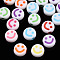 Opaque Craft Acrylic Beads, Flat Round with Smiling Face, Mixed Color, 7x3.5mm, Hole: 1.5mm