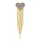 Brass Rhinestone Pendants, Heart Tassel, Lilac, 78x18.5x2mm, Hole: 1.6mm