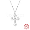 Rhodium Plated 925 Sterling Silver Pave Clear Cubic Zirconia Knot Cross Pendant Necklaces for Women NJEW-F323-02P-1