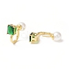 Glass Rectangle Hoop Earrings with ABS Pearl Beaded EJEW-C024-01G-3