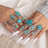 14Pcs 14 Styles Synthetic Turquoise Adjustable Rings PW-WG29375-01-2