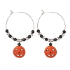 Halloween Theme Synthetic Turquoise Pumpkin Pendant Hoop Earring EJEW-JE05171-1
