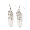Natural Quartz Crystal Bullet with Flower Dangle Earrings EJEW-G300-02P-05-2