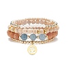 4Pcs 4 Style Natural Wood & Quartz(Dyed) & Shell Pearl Stretch Bracelets BJEW-JB08822-1