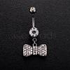 Piercing Jewelry Real Platinum Plated Brass Rhinestone Bowknot Navel Ring Belly Rings AJEW-EE0001-79A-3