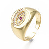Cubic Zirconia Flat Round with Evil Eye Open Cuff Ring RJEW-N037-007C-3