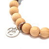 Natural Wood & Lava Rock & Synthetic Hematite Round Beaded Stretch Bracelet with Yoga Symbol Charm BJEW-JB07807-4