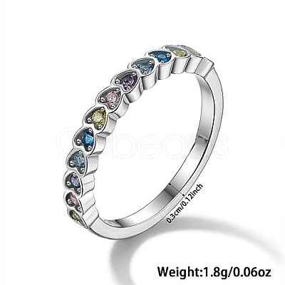 Anti-Tarnish Heart Rhodium Plated Sterling Silver with Colorful Cubic Zirconia Finger Rings for Women ES9944-3-1