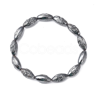 Synthetic Non-magnetic Hematite Rice Beaded Stretch Bracelet for Women BJEW-F448-01-1