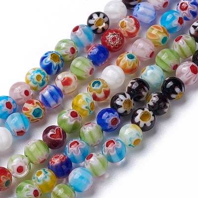 Handmade Millefiori Glass Round Bead Strands LAMP-YW0001-18A-1