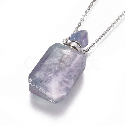 Natural Fluorite Openable Perfume Bottle Pendant Necklaces G-K295-B-P-1