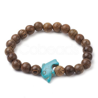 8MM Round Natural Wenge Wood Beaded Stretch Bracelets BJEW-JB10217-02-1