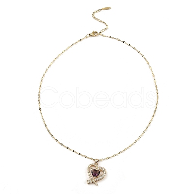 Heart Light Gold Brass Micro Pave Cubic Zirconia Pendant Necklaces NJEW-E105-09KCG-05-1
