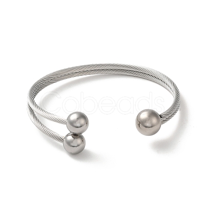 Non-Tarnish 304 Stainless Steel Round Ball Cuff Bangles BJEW-P310-05P-1