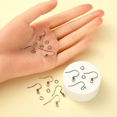 50Pcs 5 Style Ion Plating(IP) Rainbow Color 304 Stainless Steel French & Flat Earring Hooks STAS-YW0001-25-1