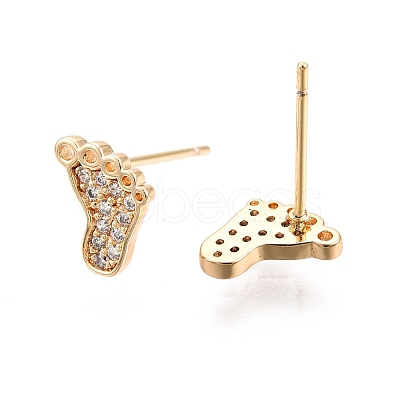 Clear Cubic Zirconia Footprint Stud Earrings EJEW-C047-05G-1