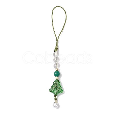 Brass Glass with Natural Quartz Crystal with Natural White Jade Mobile Straps HJEW-JM02288-1