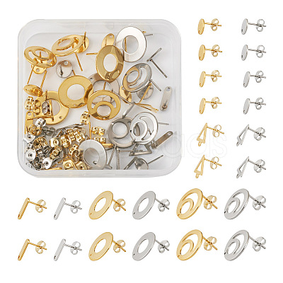 48Pcs 12 Styles 201 Stainless Steel Stud Earring Findings EJEW-TA0001-06-1