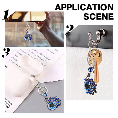 Peacock Alloy Rhinestone Pendant Keychain KEYC-WH0024-24P-1