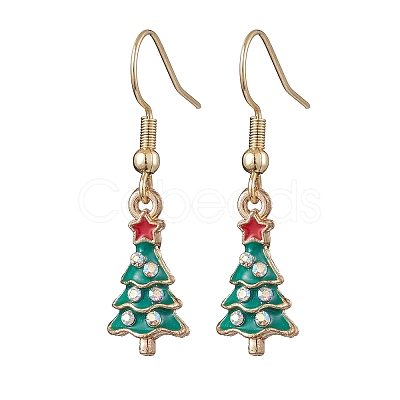 Christmas Tree Alloy Rhinestone Dangle Earrings EJEW-JE05828-01-1