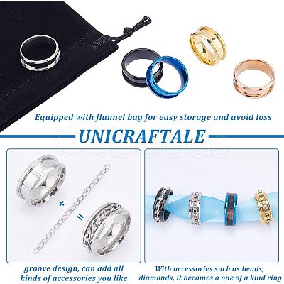 Unicraftale 20Pcs 5 Style 201 Stainless Steel Grooved Finger Ring Settings STAS-UN0040-17-1