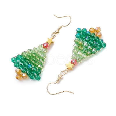 Glass Christmas Tree Dangle Earrings EJEW-JE06154-1