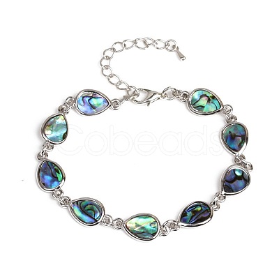 Teardrop Natural Abalone Shell/Paua Shell Link Bracelets for Women FS5984-12-1