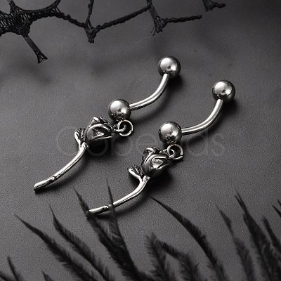 Rose 316 Surgical Stainless Steel Belly Button Rings/Earrings EJEW-G416-01AS-1