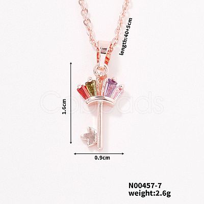 Unique and Cute European American Style Key Brass Cubic Zirconia Pendant Necklaces JS5656-1