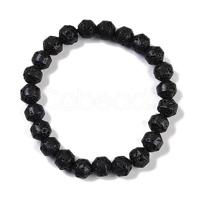 Natural Lava Rock Beaded Stretch Bracelets for Men Women BJEW-G727-01D-1