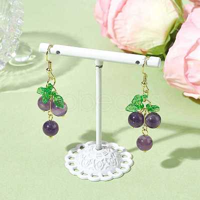 Natural Amethyst Grapes Dangle Earrings EJEW-JE05689-02-1