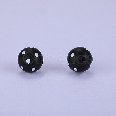 Printed Round with Polka Dot Pattern Silicone Focal Beads SI-JX0056A-134-1